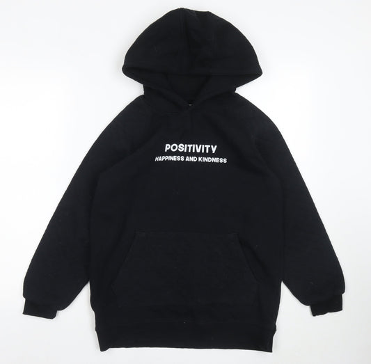 Threadgirls Boys Black Hooded Pullover, 13-14 Years, Graphic Print
