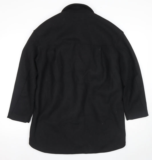 H&M Men's Black Wool Coat, 2XS, Mid-Length, Collared