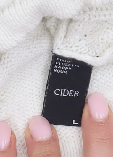 Cider Women's Ivory L Embroidered Knit T-Shirt