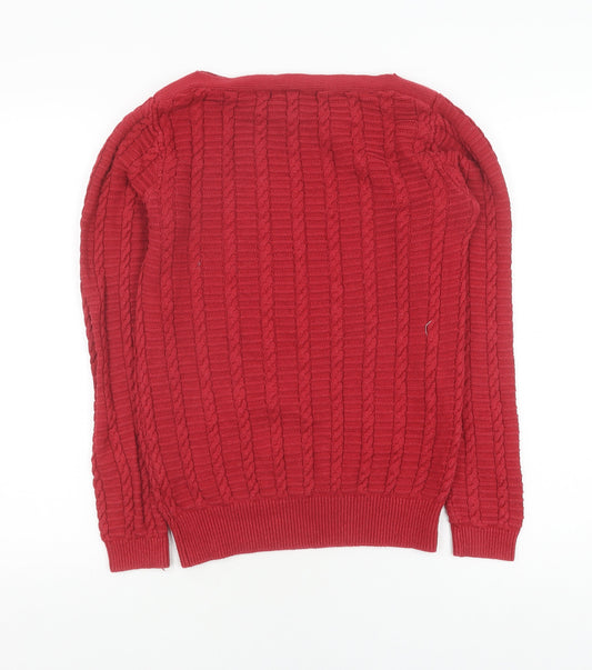 Crew Clothing Company Women's Red Cable-Knit Boat Neck Jumper Size 12