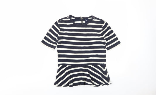 Gap Women's Black Striped XS Round Neck T-Shirt