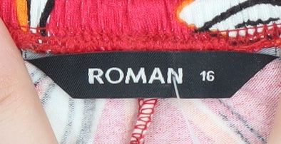 Brand and care label for Roman Women's Red Floral Off the Shoulder Blouse