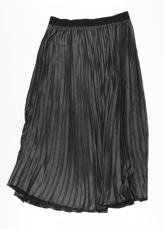 H&M Women's Black Pleated Midi Skirt, Size 14, Polyester