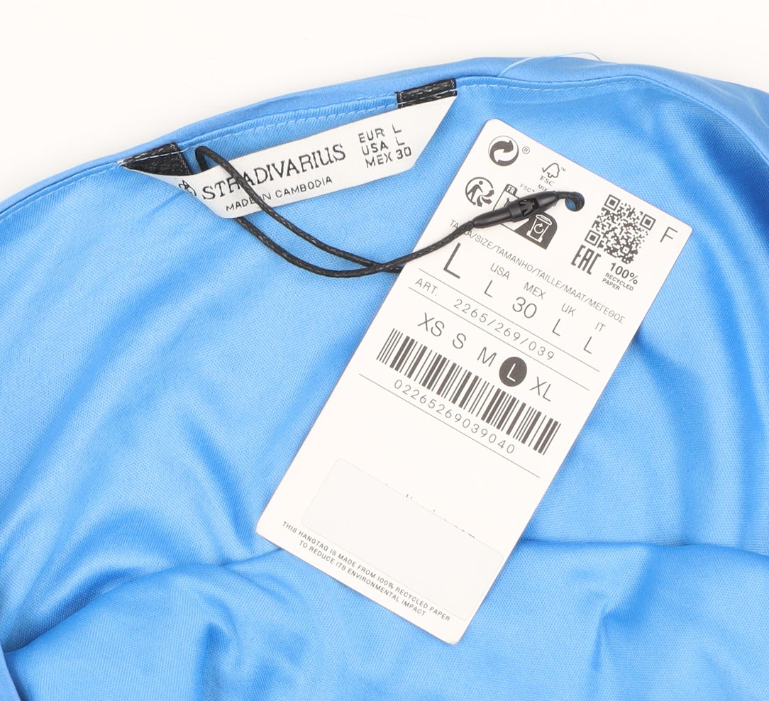 Brand and care label for Stradivarius Blue One Shoulder Asymmetric Dress L