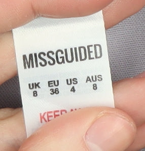 Brand and care label for Missguided Women Off Shoulder Grey Pencil Dress UK 8