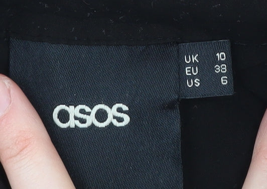 Brand and care label for ASOS Women's Black Sleeveless Button-Up Top, size 10