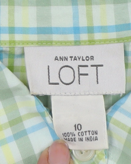 Ann Taylor LOFT Women's Green Check Shirt Dress Size 10