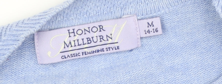 Brand and care label for Honor Millburn Women's Blue Cardigan M Striped Acrylic