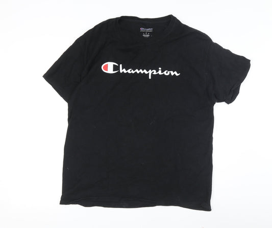 Champion Men's Black Logo T-Shirt - Size L