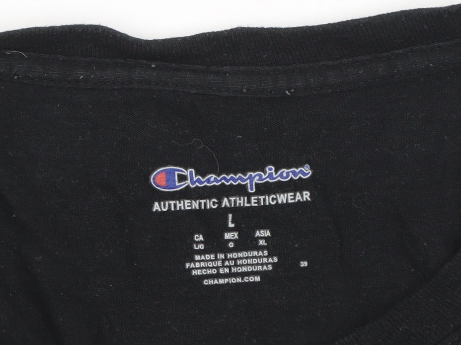 Champion Men's Black Logo T-Shirt - Size L