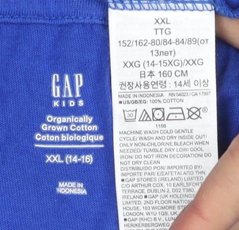 GAP Girls Blue XL Kind T-Shirt, Short Sleeve