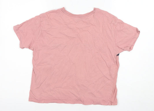 Hollister Women's Pink Striped T-Shirt, Size M, Casual