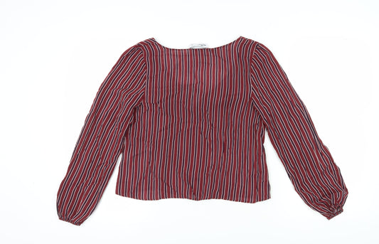 Hollister Women's Red Striped Cropped Blouse