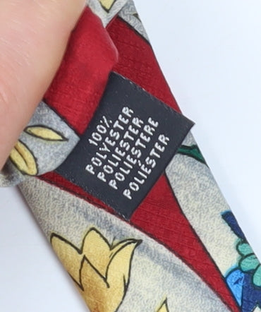 Brand and care label for Van Gils Men's Red Floral Polyester Slim Tie