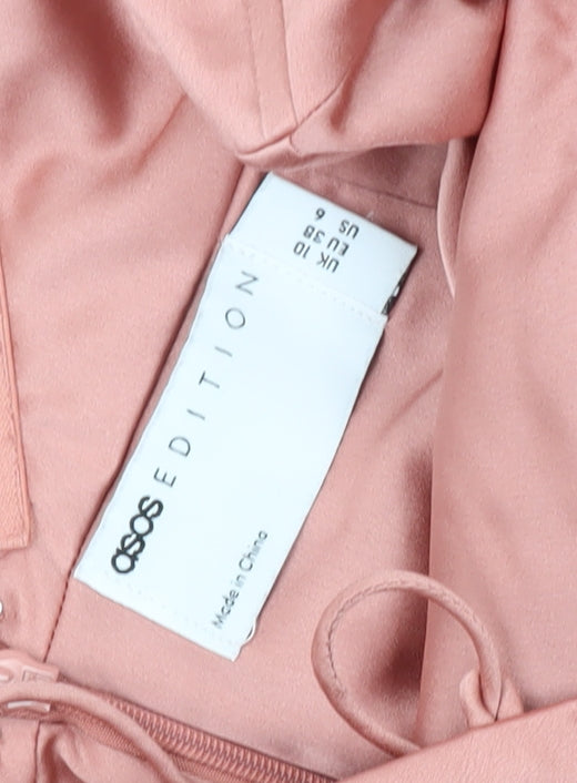 Close-up detail of ASOS Women's Pink Strapless Long Dress, size 10