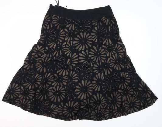 Adini Women's Black Floral A-Line Skirt, Size S, Casual