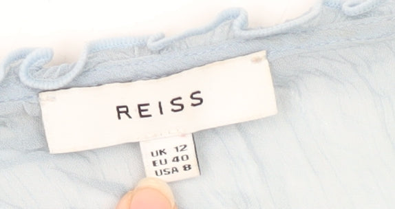 Reiss Women's Blue Tunic Blouse, UK 12 - Lightweight, Ruffle Accent
