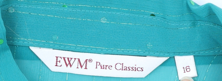 EWM Women's Green Sequin Button-Up - Size 16