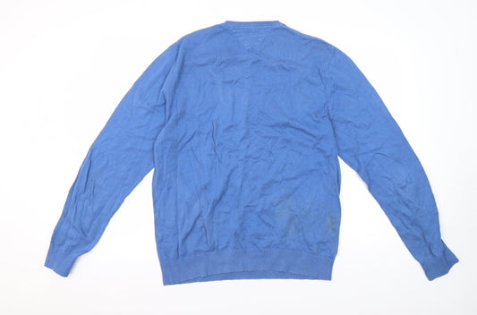 Tommy Hilfiger Men's Blue V-Neck Cotton Pullover Jumper