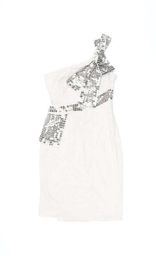 Karen Millen Women's Ivory One Shoulder Sequin Dress