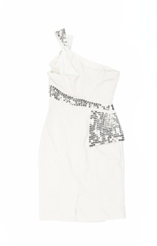 Karen Millen Women's Ivory One Shoulder Sequin Dress