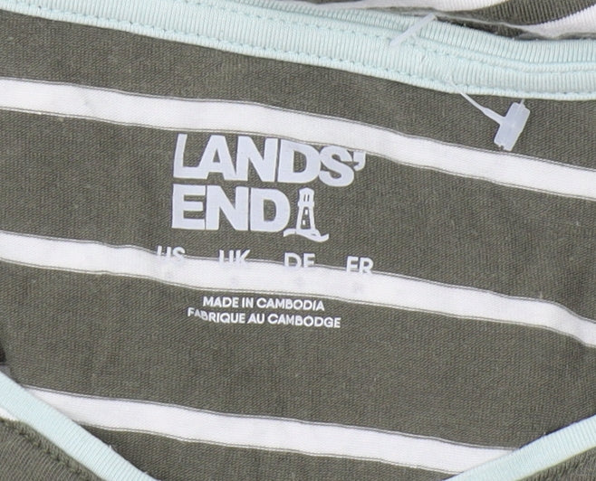Lands' End Women's Green Striped Long Sleeve T-Shirt Size S