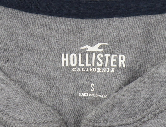 Hollister Men's Grey Long Sleeve Henley T-Shirt, S