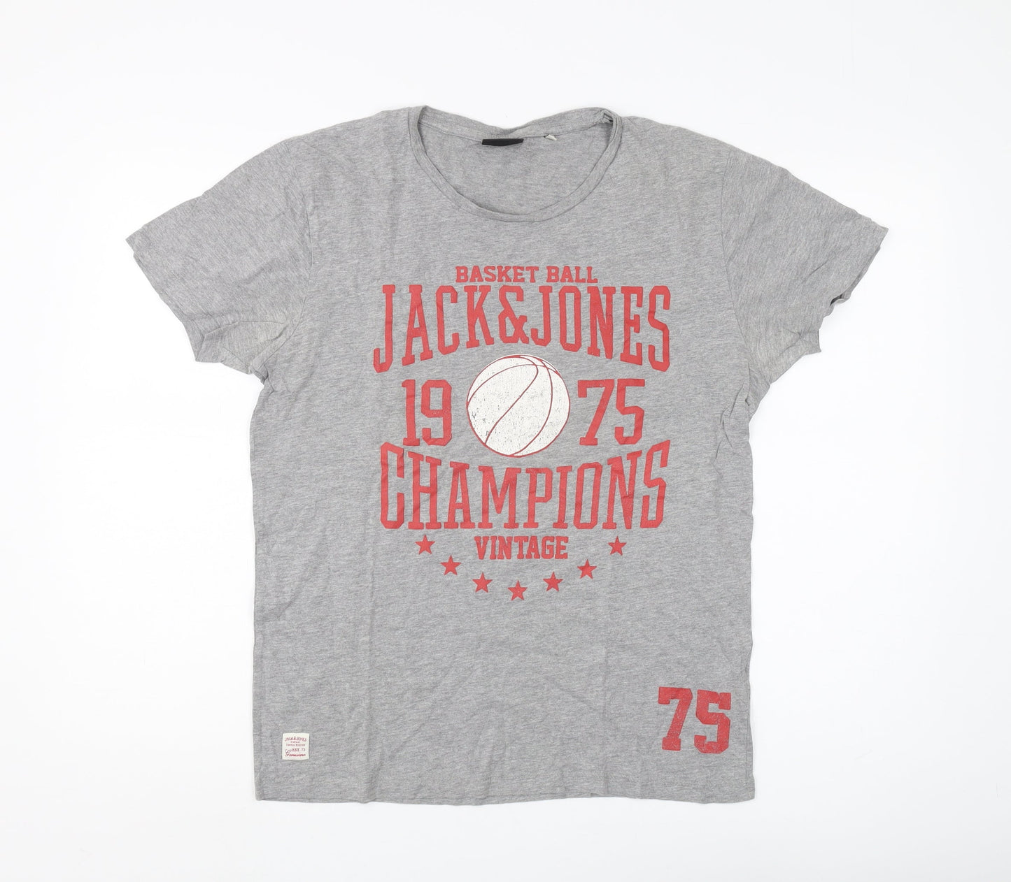 Jack & Jones Men's Grey Graphic Print T-Shirt L