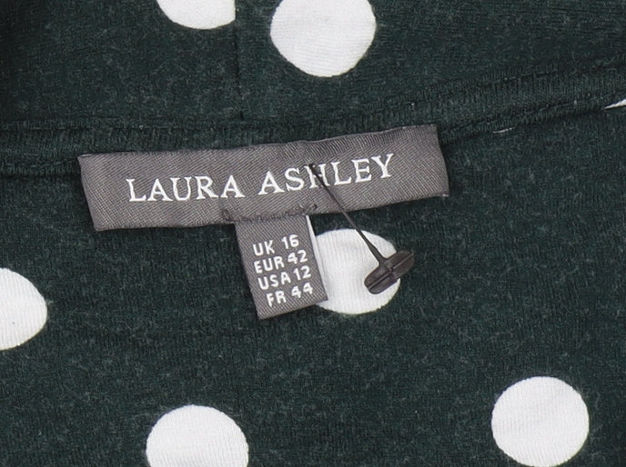 Laura Ashley Women’s Green V-Neck Polka Dot Tunic Blouse