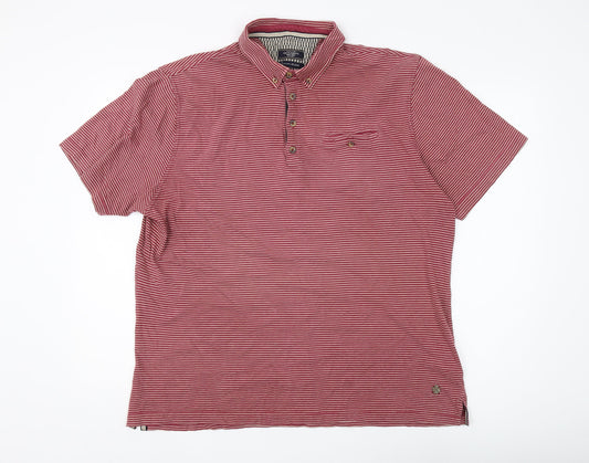 White Stuff Men's Red Striped XL Collared Polo Shirt