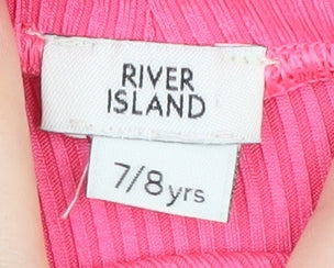 Brand and care label for River Island girls’ pink pullover top 7-8 years casual knit