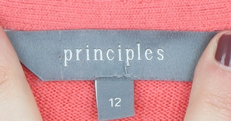 Close-up detail of Principles Women's Pink V-Neck jumper, size 12