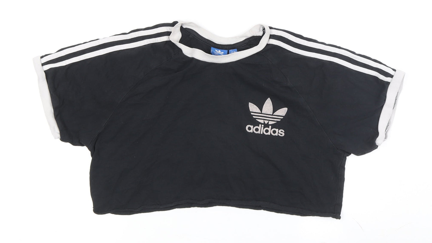 Adidas Unisex Black Cropped T-Shirt, L - Embroidered Logo