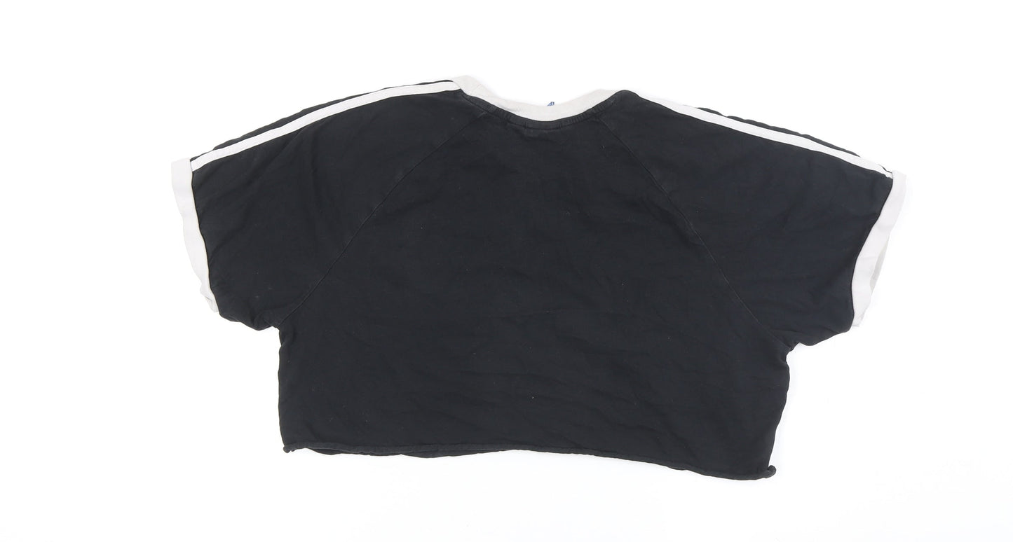 Adidas Unisex Black Cropped T-Shirt, L - Embroidered Logo