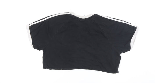 Adidas Unisex Black Cropped T-Shirt, L - Embroidered Logo