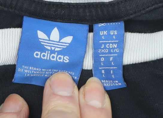 Adidas Unisex Black Cropped T-Shirt, L - Embroidered Logo