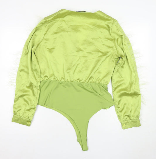 Boohoo Women's Green Satin Bodysuit Size 16