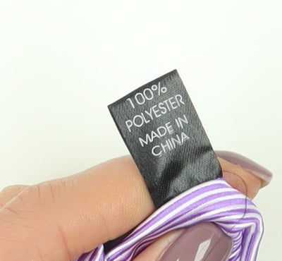 Brand and care label for Thomas Nash Men's Purple Striped Slim Tie