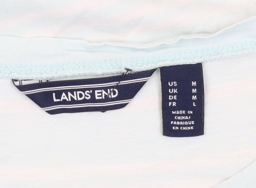 Lands' End Women's T-Shirt M White Striped Casual Top