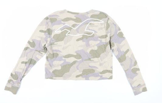 Hollister Women's Beige Camo T-Shirt, Size S, Long Sleeve