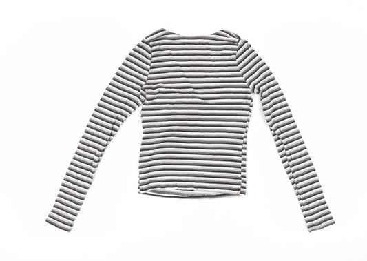 Hollister Women's Striped V-Neck T-Shirt Black M