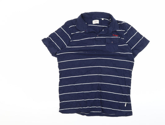 Additional front view of Lee Cooper Men's Blue Striped Polo Shirt L