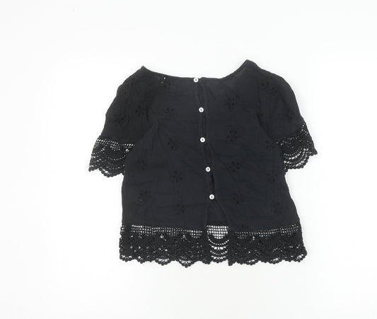 Hollister Women's Black Lace Cropped Blouse XS