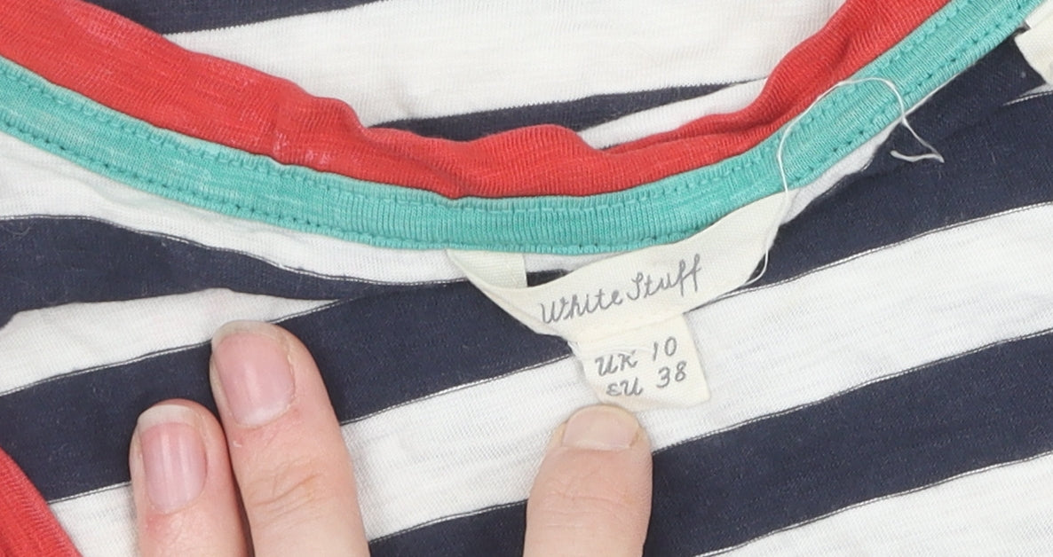White Stuff Women's Striped V-Neck T-Shirt Size 10