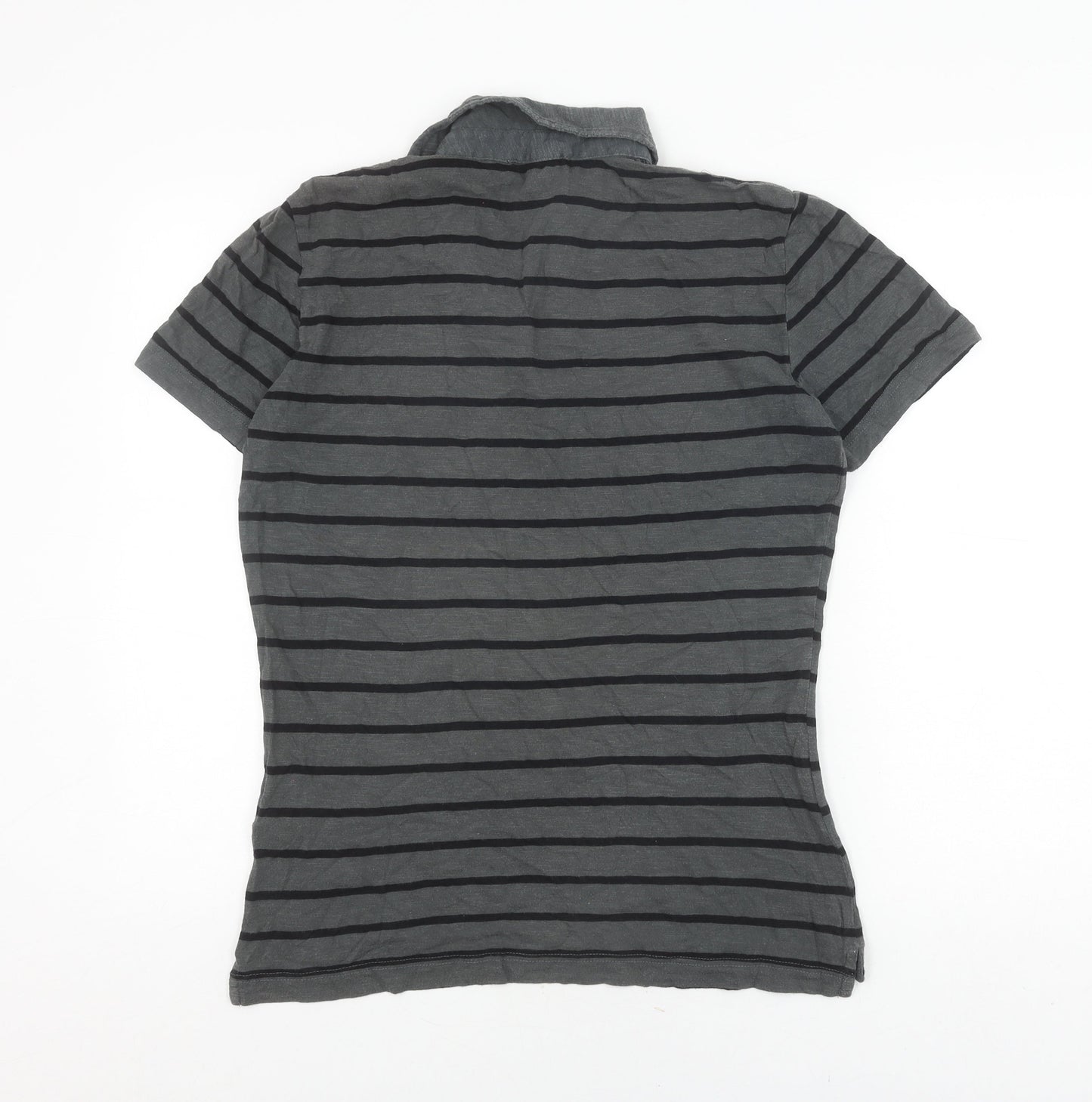 Diesel Men's Grey Striped Polo Shirt S Casual