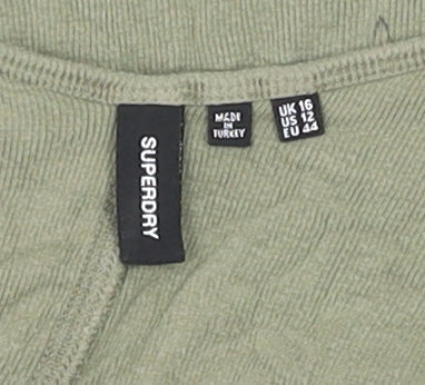 Superdry Women's Green Blouse, Size 16, V-Neck, Jersey