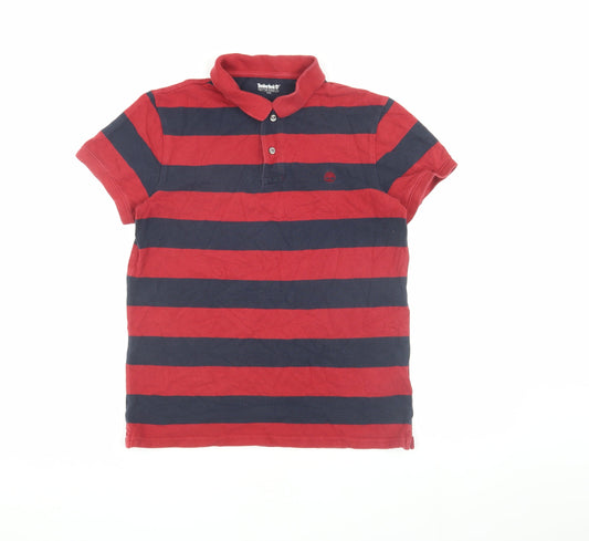 Timberland Men's Red Striped Polo Shirt M, Collared, Logo