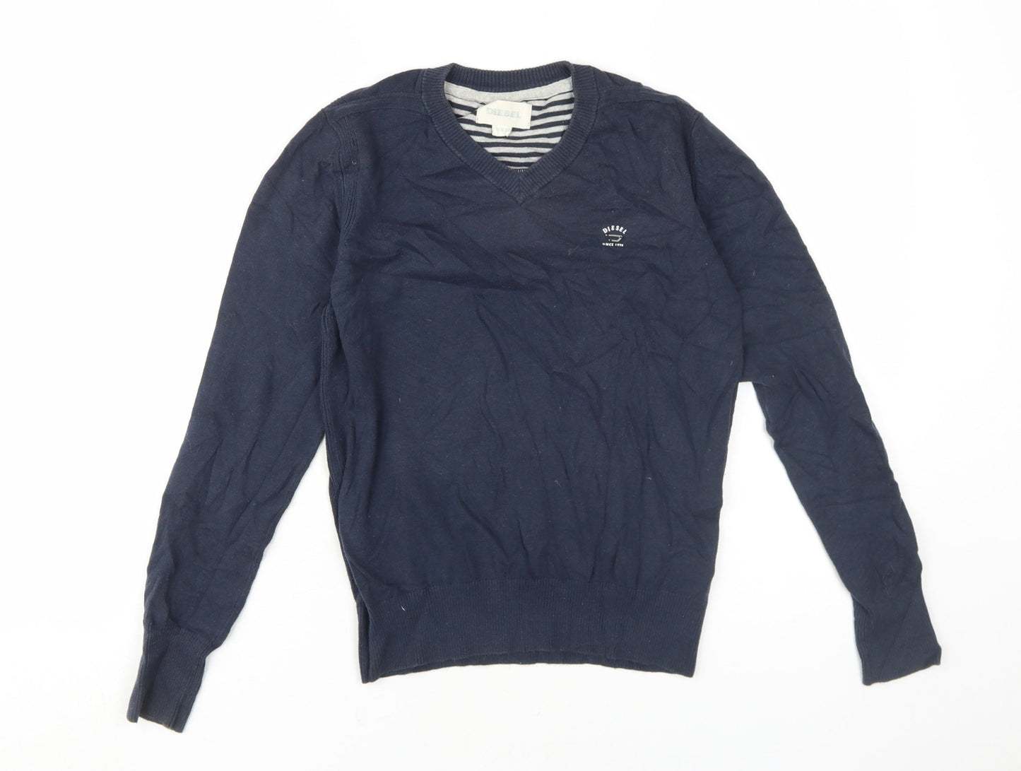 Diesel Women's Blue V-Neck Pullover Jumper Size 12