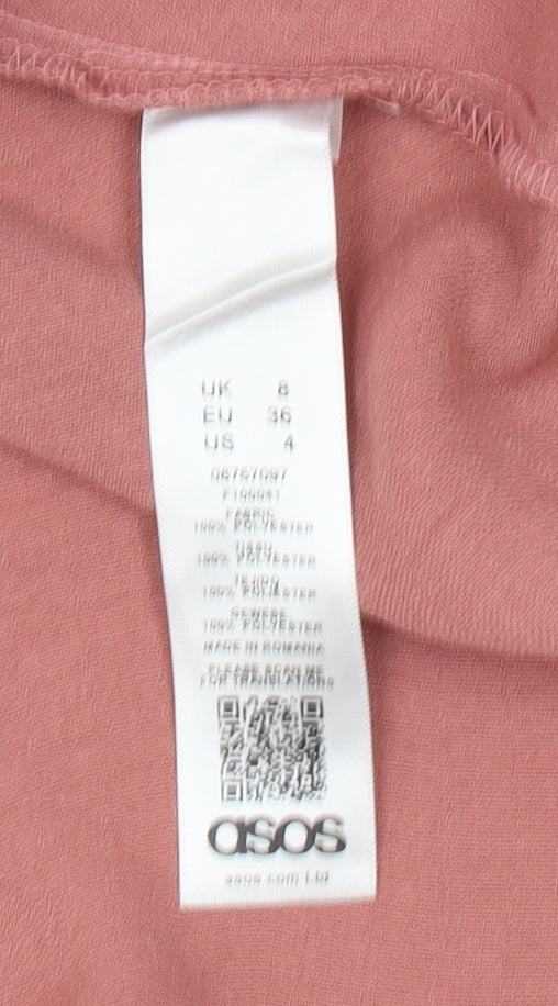 Close-up detail of ASOS Women's Pink Wrap Blouse, size 8, 3/4 Sleeve