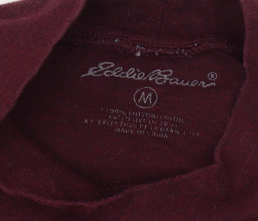 Eddie Bauer Unisex Red Mock Neck Long Sleeve T-Shirt